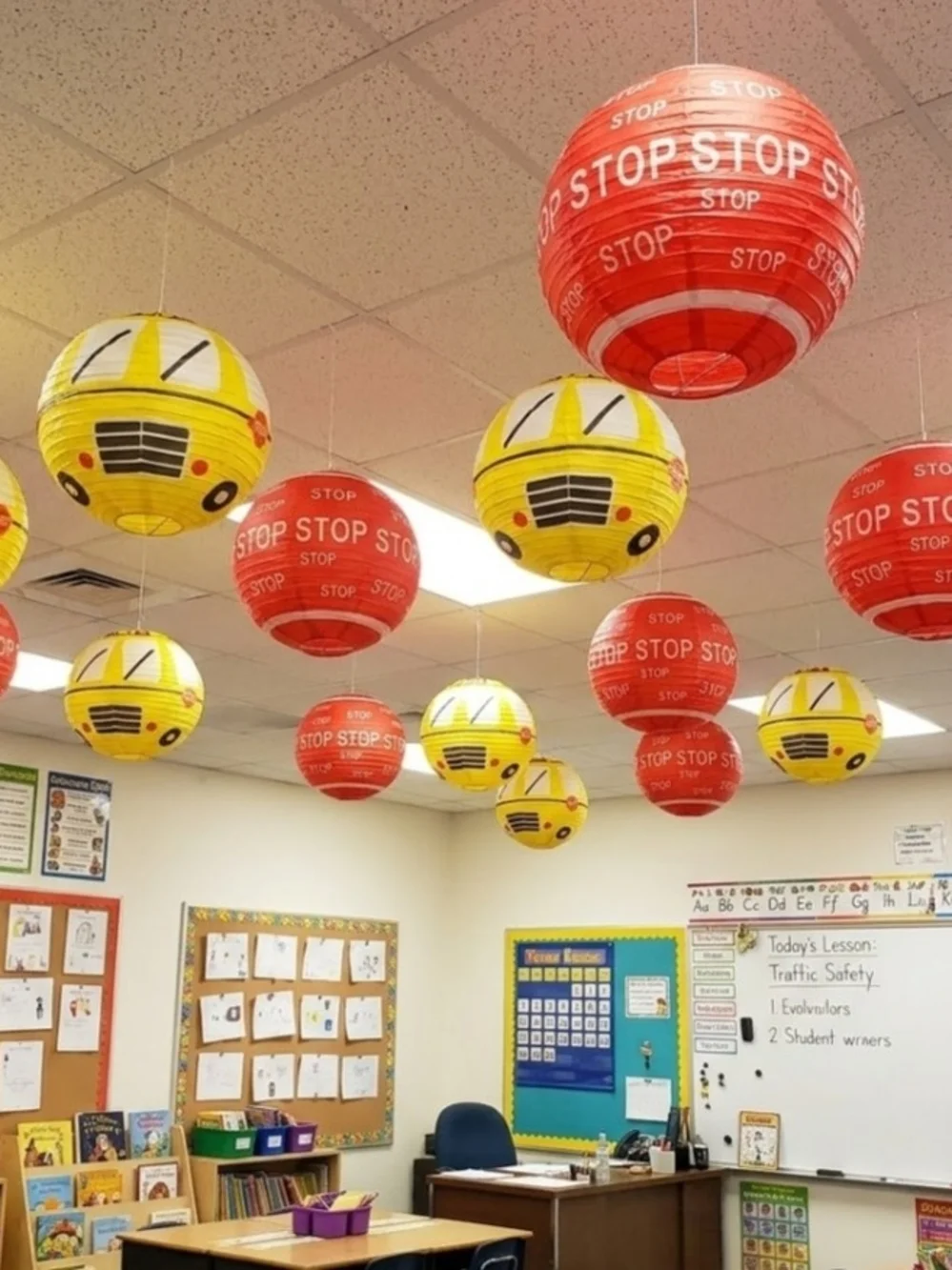 NEW! Classroom Traffic Safety Hanging Lanterns - Red & Yellow Decorations